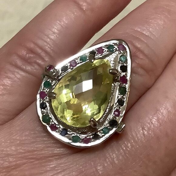 NWOT sterling SILVER 929 CITRINE/EMERALD/RUBY/BLUE SAPPHIRE WOMAN RING SIZE - Picture 5 of 9